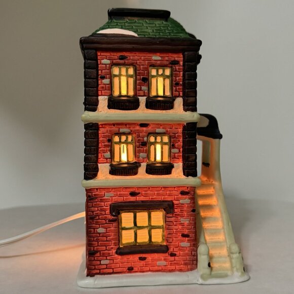Vintage Holiday Expressions Illuminated Ceramic Schoolhouse Dual Stairs 7.5" - Picture 5 of 14